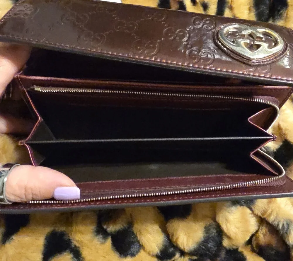 Gucci Metallic Brown GG Embossed Continental Wallet with Gold Heart Logo